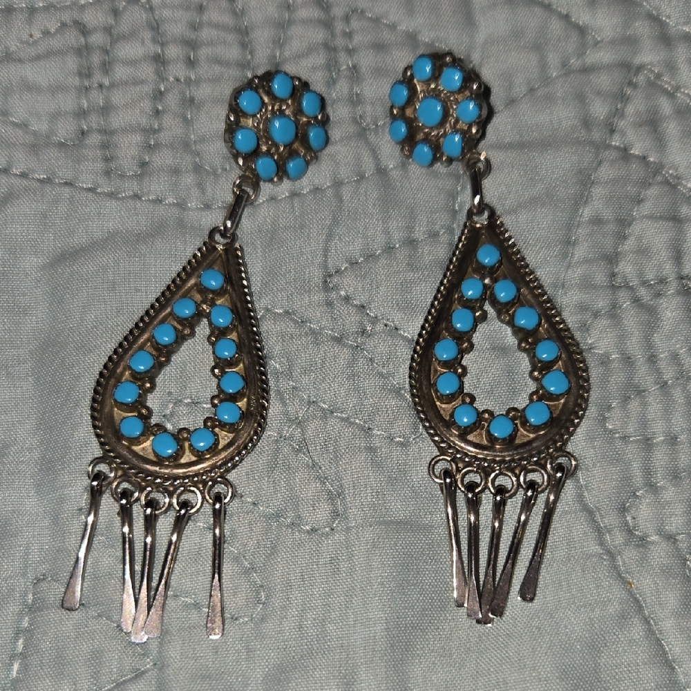 Authentic Native Made Turquoise Dangle Earrings - image 1